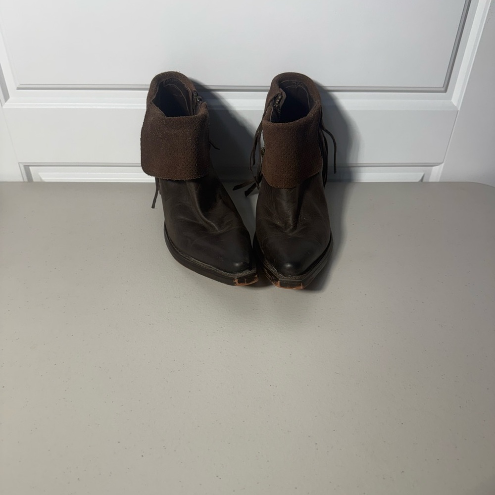 Justin Reba Collab Rich Brown‎ Leather Ankle Boots With Fringe Size 6.5